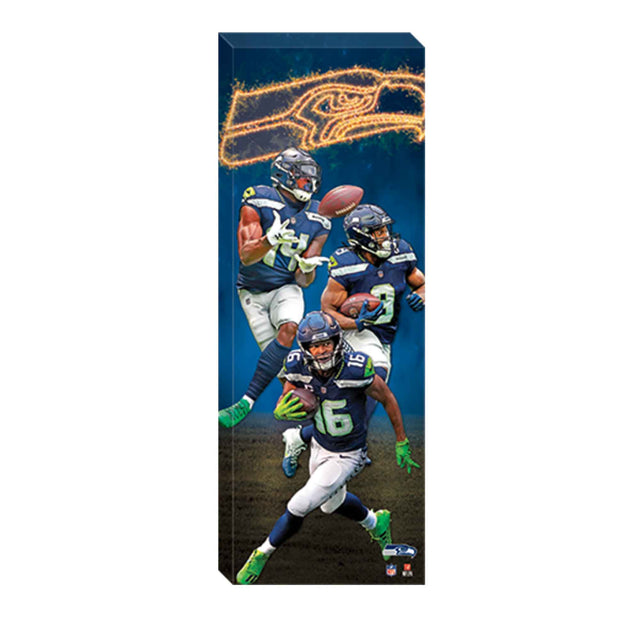 NFL Seattle Seahawks DK Metcalf, Kenneth Walker III, & Tyler Lockett Flaming Logo Canvas Wall Decor