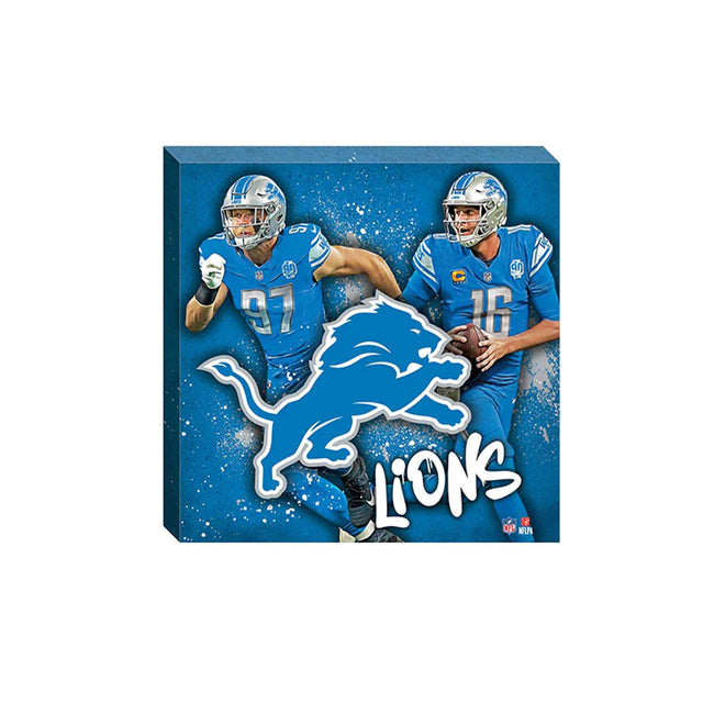 Decoración de pared en lienzo con salpicaduras pictóricas de Aidan Hutchinson y Jared Goff de los Detroit Lions de la NFL