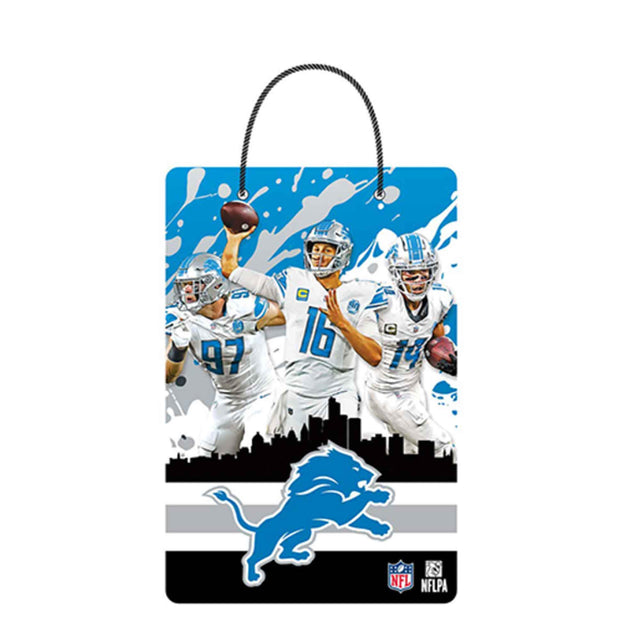 Cartel colgante de metal con el horizonte de la ciudad de los Detroit Lions