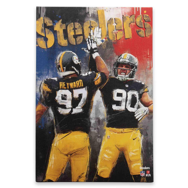 Decoración de pared en lienzo con graffiti pictórico de Cameron Heyward y TJ Watt de los Pittsburgh Steelers de la NFL