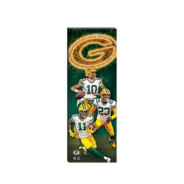 NFL Green Bay Packers Jordan Love, Jaire Alexander, & Jayden Reed Flaming Logo Canvas Wall Decor