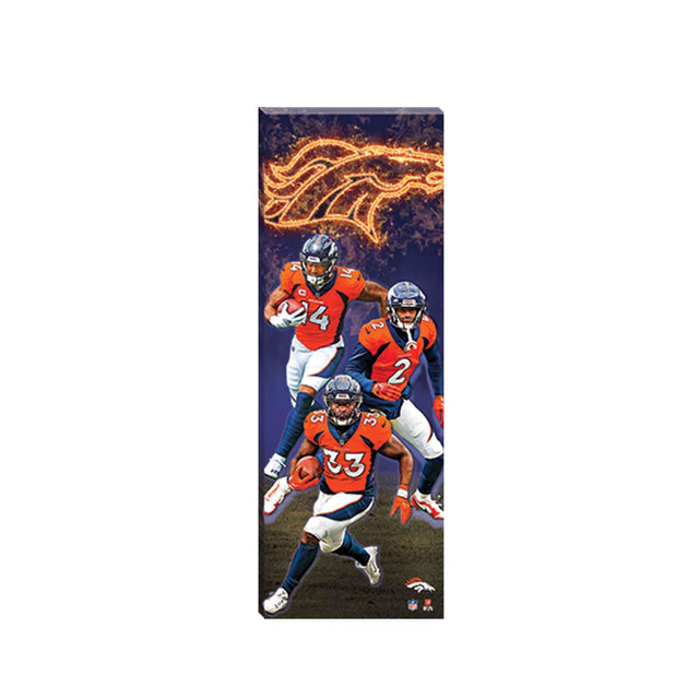 Decoración de pared en lienzo con el logotipo en llamas de Courtland Sutton, Pat Surtain II y Javonte Williams de los Denver Broncos de la NFL