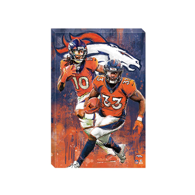 Decoración de pared en lienzo con graffiti pictórico de los Denver Broncos de la NFL Pat Surtain II y Javonte Williams