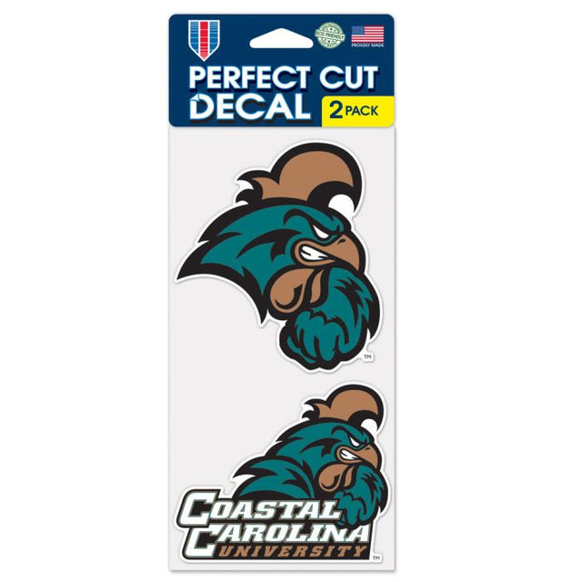 Juego de dos calcomanías de corte perfecto de Coastal Carolina Chanticleers de 4" x 4"