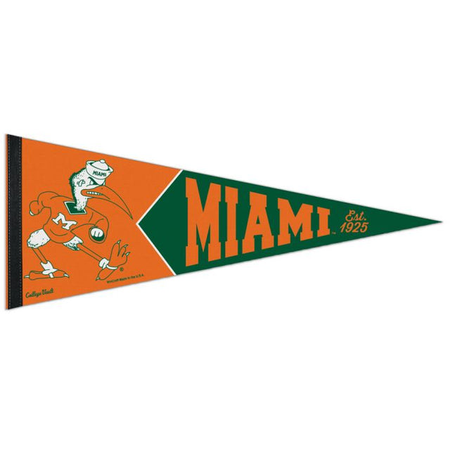 Banderín universitario de primera calidad de Miami Hurricanes de 12" x 30"