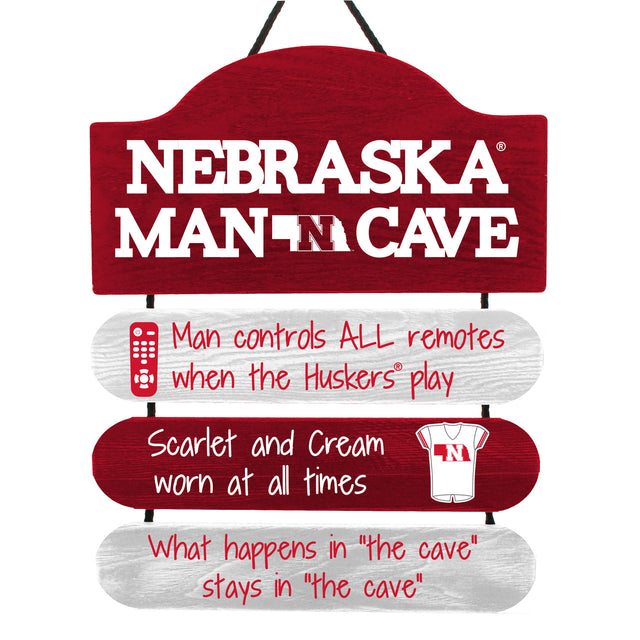 Letrero de madera de los Nebraska Cornhuskers con diseño de cueva para hombres