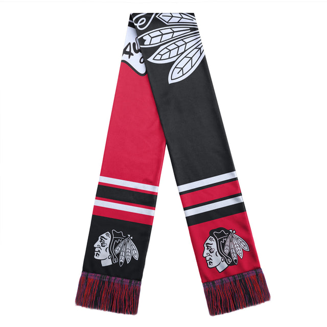 Bufanda de los Chicago Blackhawks con diseño de logotipo grande y bloques de colores