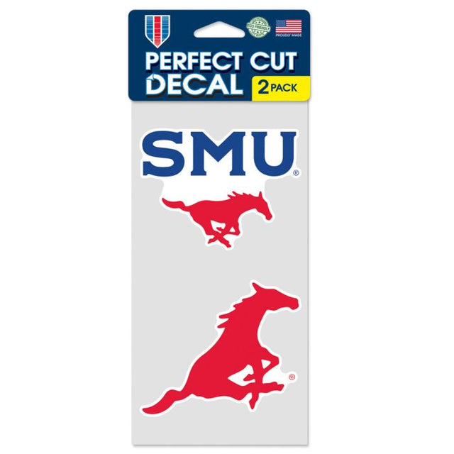 Juego de dos calcomanías de corte perfecto de Mustangs de Southern Methodist de 4" x 4"