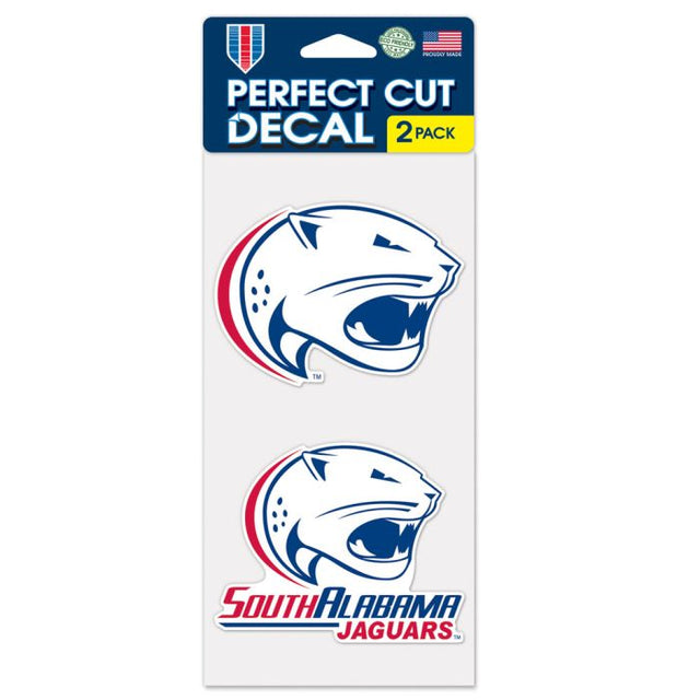 Juego de dos calcomanías de corte perfecto de South Alabama Jaguars de 4" x 4"