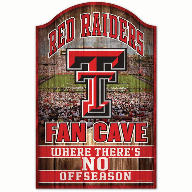 德州理工大学红色突击者队 FAN CAVE 木质标牌 11 英寸 x 17 英寸 1/4 英寸厚