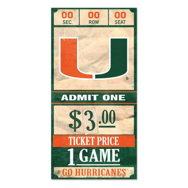 Miami Hurricanes ticket Wood Sign 6x12 3/8" thick