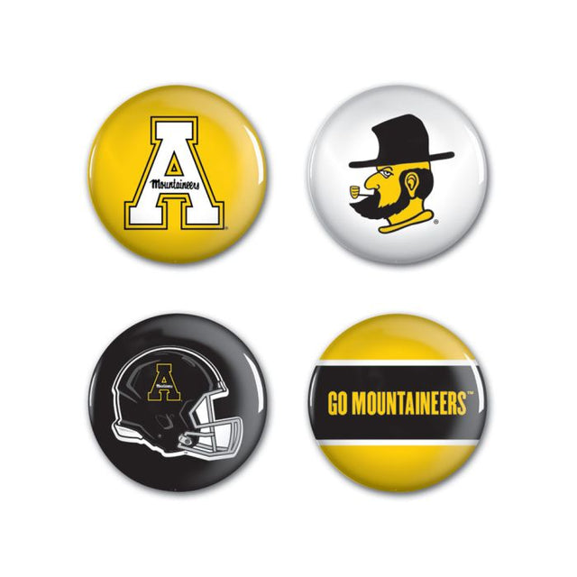 Paquete de 4 botones de Appalachian State Mountaineers de 1 1/4" de diámetro