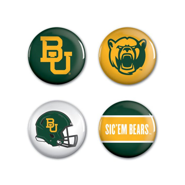 Paquete de 4 botones de los Baylor Bears de 1 1/4" de diámetro