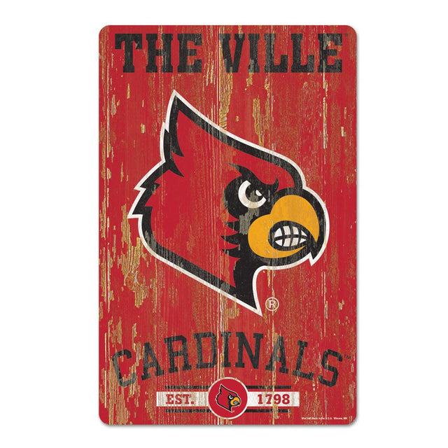 Letrero de madera de 11 x 17 de los Louisville Cardinals con diseño de eslogan