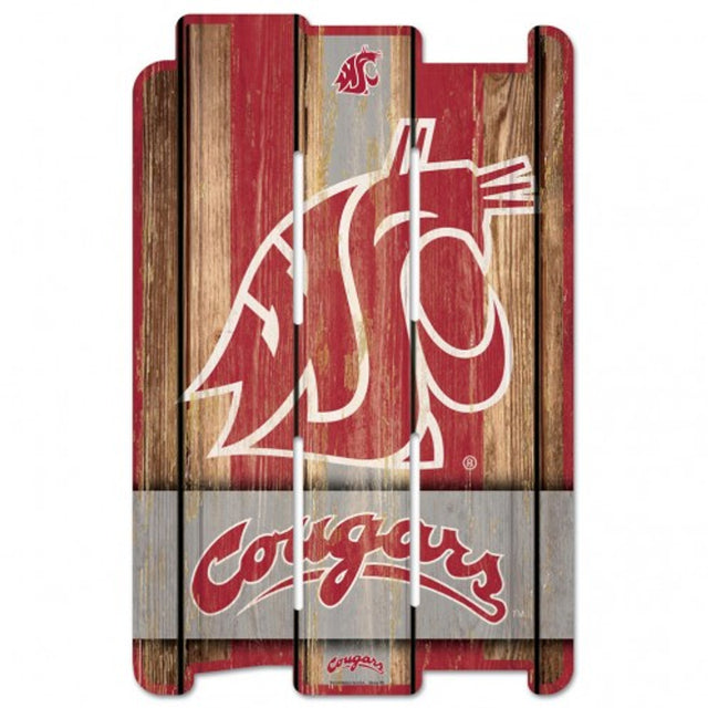 Letrero de madera de 11 x 17 de los Washington State Cougars, estilo valla