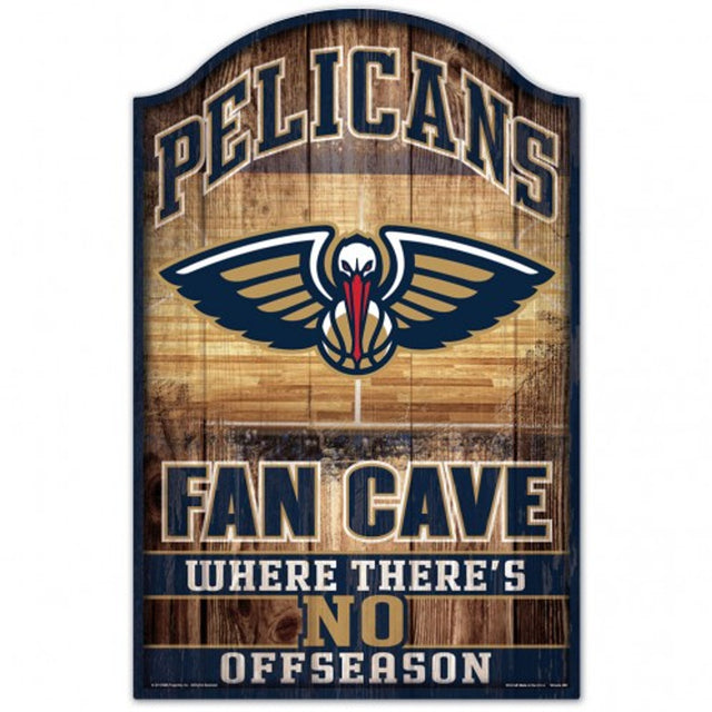 Letrero de madera de 11 x 17 de los New Orleans Pelicans con diseño de cueva de abanico