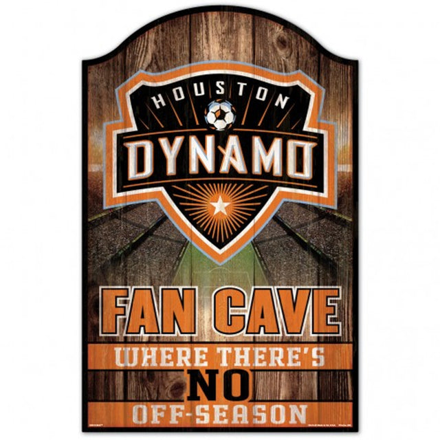 Letrero de madera de 11 x 17 del Houston Dynamo con diseño de cueva para fanáticos