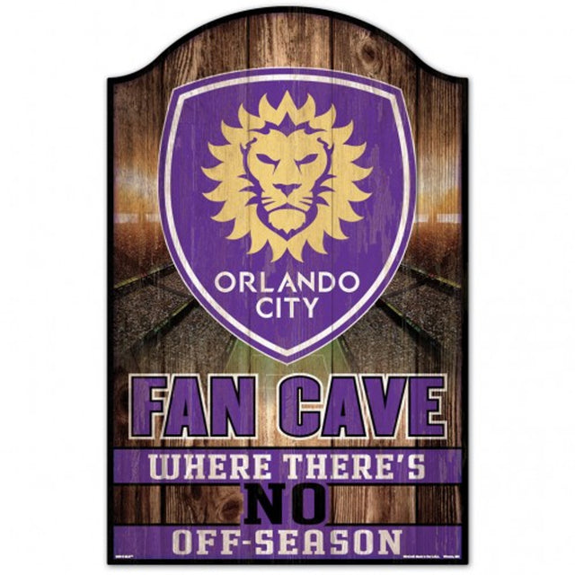 Letrero de madera de 11 x 17 de Orlando City SC con diseño de cueva para fanáticos