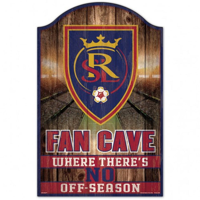 Letrero de madera de 11 x 17 de Real Salt Lake con diseño de cueva en forma de abanico