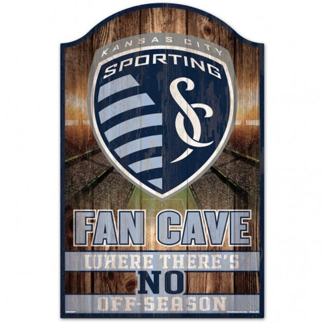 Letrero de madera de 11 x 17 del Sporting Kansas City con diseño de cueva para fanáticos