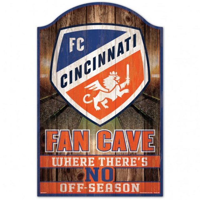 Letrero de madera de 11 x 17 pulgadas del FC Cincinnati con diseño de cueva para fanáticos