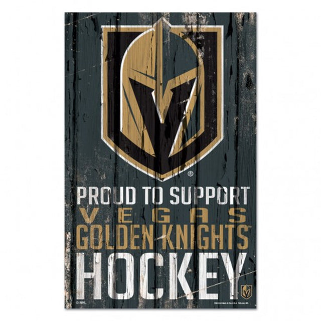 Letrero de madera de 11 x 17 de Vegas Golden Knights. Orgulloso de apoyar el diseño