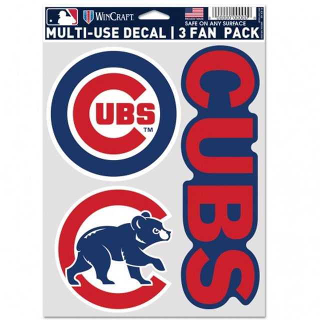 Paquete de 3 calcomanías multiusos para fanáticos de los Chicago Cubs