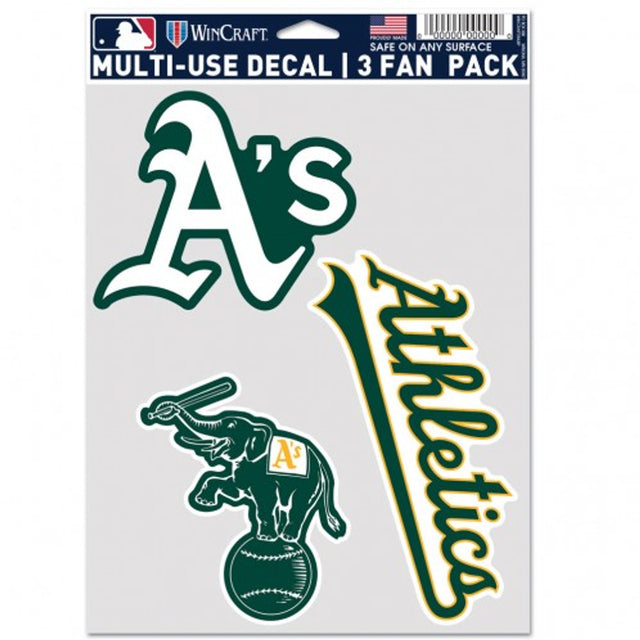 Paquete de 3 calcomanías multiusos para fanáticos de Oakland Athletics