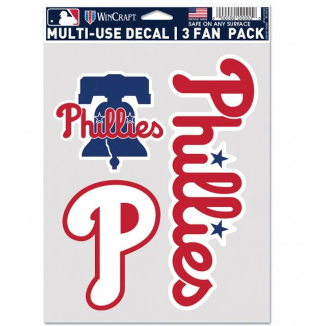 Paquete de 3 calcomanías multiusos para fanáticos de los Philadelphia Phillies