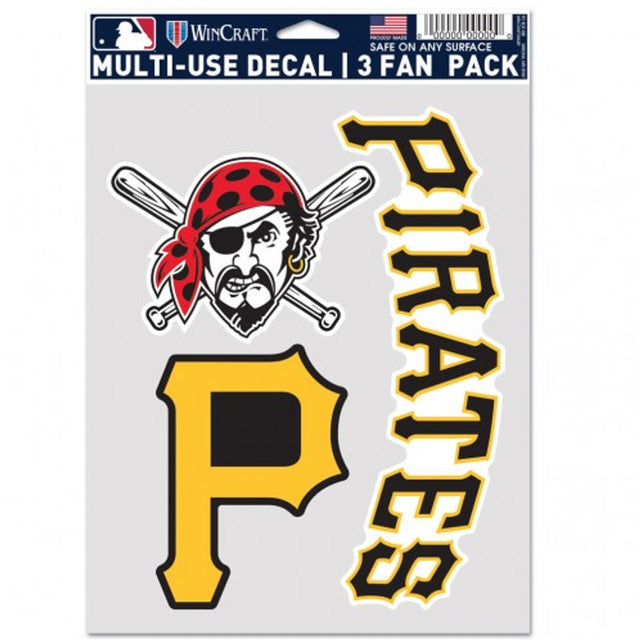 Paquete de 3 calcomanías multiusos para fanáticos de los Piratas de Pittsburgh