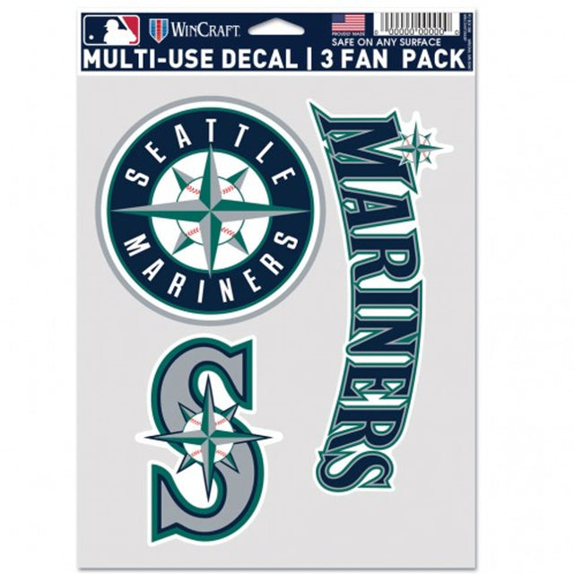 Paquete de 3 calcomanías multiusos para fanáticos de los Seattle Mariners