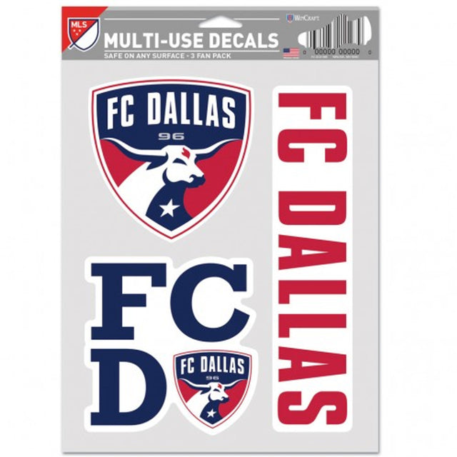 Paquete de 3 calcomanías multiusos para fanáticos del FC Dallas