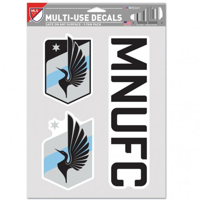 Paquete de 3 calcomanías multiusos para fanáticos del Minnesota United FC