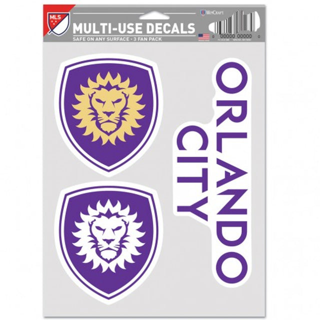 Paquete de 3 calcomanías multiusos para fanáticos del Orlando City SC