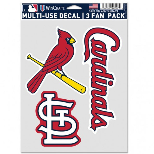 Paquete de 3 calcomanías multiusos para fanáticos de los St. Louis Cardinals