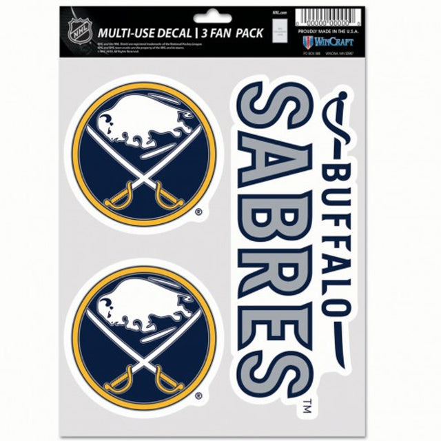 Paquete de 3 calcomanías multiusos de Buffalo Sabres para fanáticos