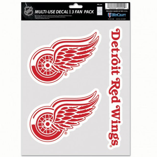 Paquete de 3 calcomanías multiusos para fanáticos de Detroit Red Wings