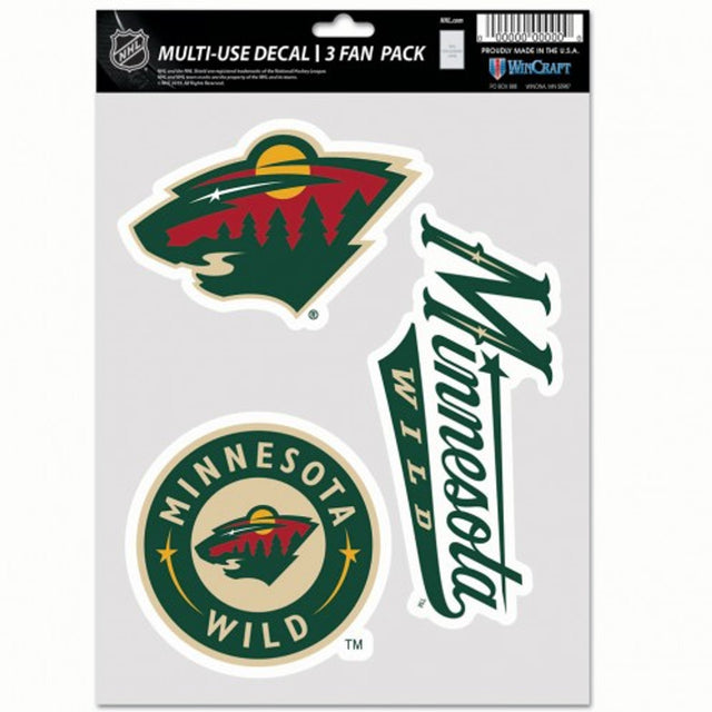 Paquete de 3 calcomanías multiusos para fanáticos de Minnesota Wild