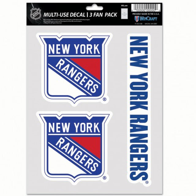 Paquete de 3 calcomanías multiusos para fanáticos de los New York Rangers