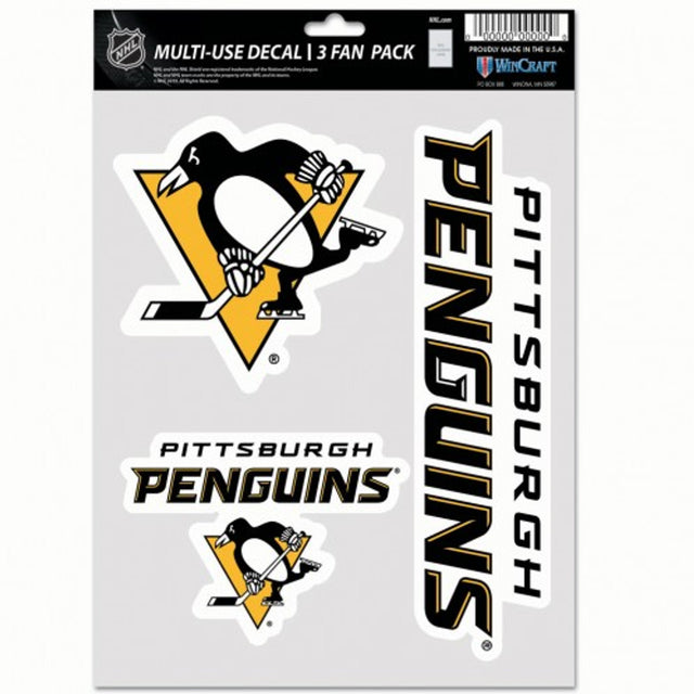 Paquete de 3 calcomanías multiusos para fanáticos de los Pittsburgh Penguins