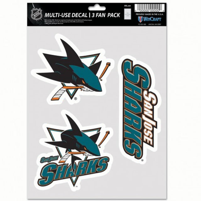 Paquete de 3 calcomanías multiusos para fanáticos de San Jose Sharks