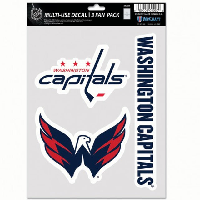 Paquete de 3 calcomanías multiusos para fanáticos de Washington Capitals