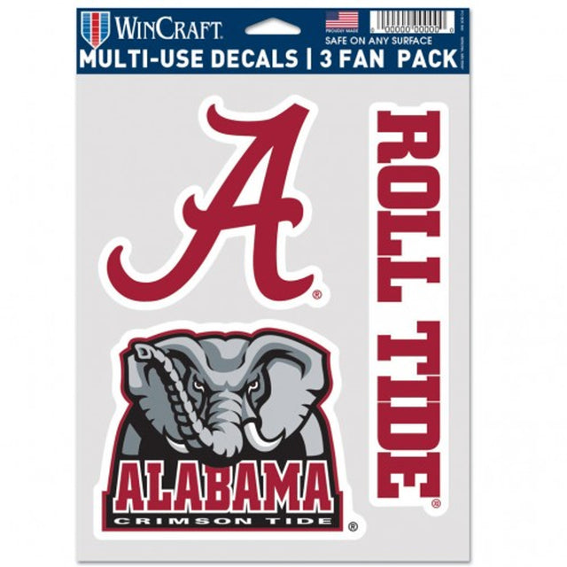 Paquete de 3 calcomanías multiusos de Alabama Crimson Tide para fanáticos