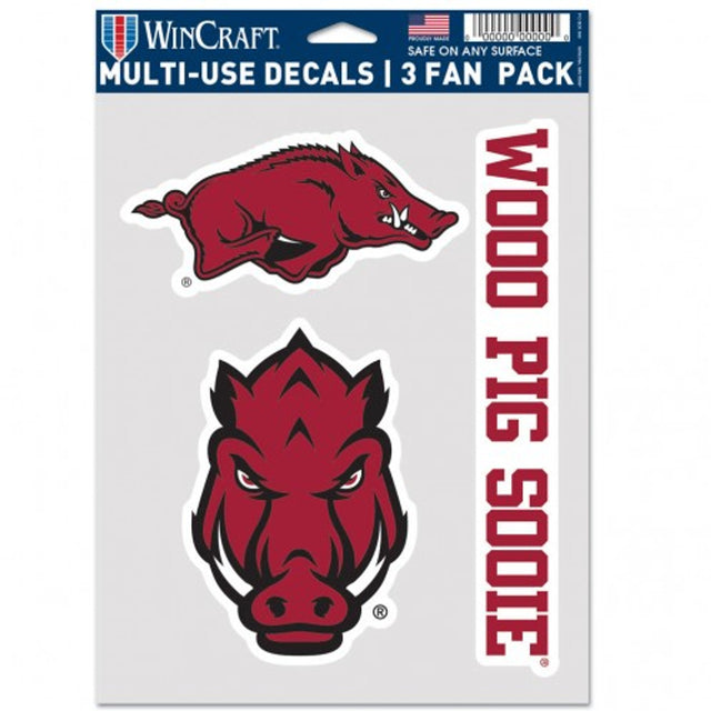 Paquete de 3 calcomanías multiusos para fanáticos de Arkansas Razorbacks