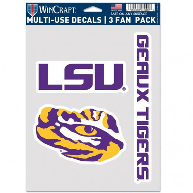 Paquete de 3 calcomanías multiusos para fanáticos de LSU Tigers