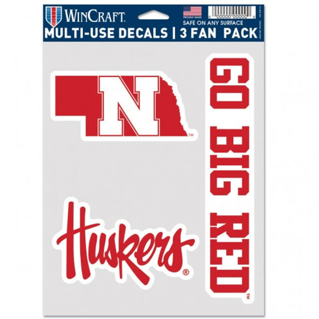 Paquete de 3 calcomanías multiusos de Nebraska Cornhuskers para abanicos