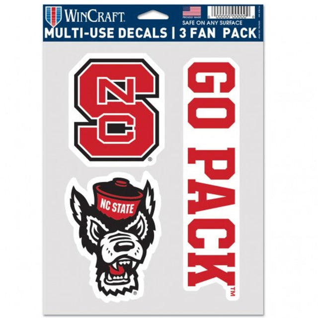 Paquete de 3 calcomanías multiusos para fanáticos de North Carolina State Wolfpack