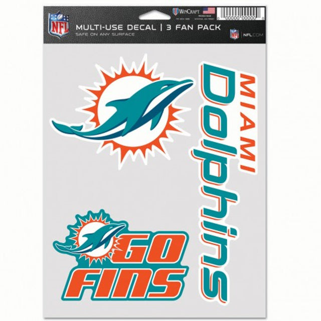 Paquete de 3 calcomanías multiusos para fanáticos de los Miami Dolphins