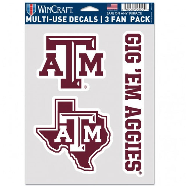 Paquete de 3 calcomanías multiusos para fanáticos de Texas A&amp;M Aggies