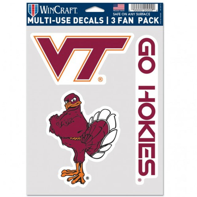 Paquete de 3 calcomanías multiusos para fanáticos de Virginia Tech Hokies